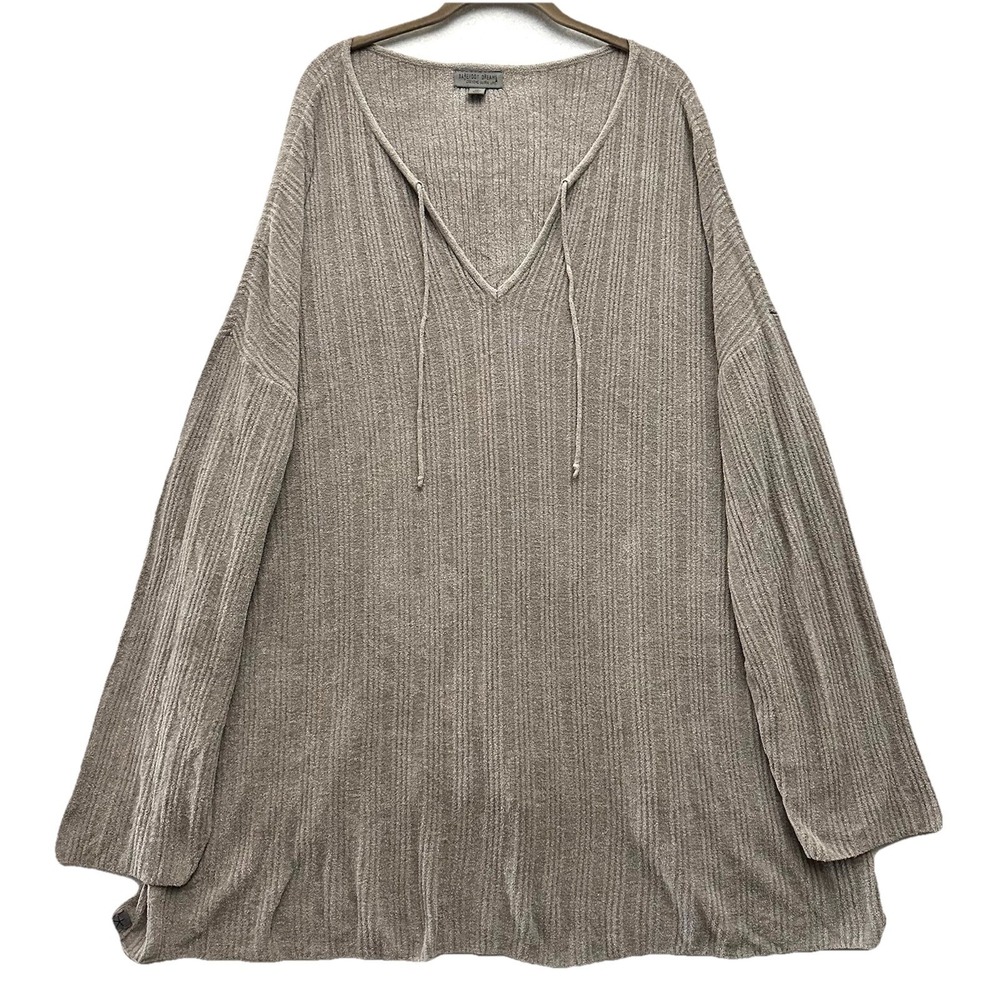 Barefoot Dreams 3X CozyChic Ultra Lite Variegated Rib Tie Tunic Beach Rock Taupe